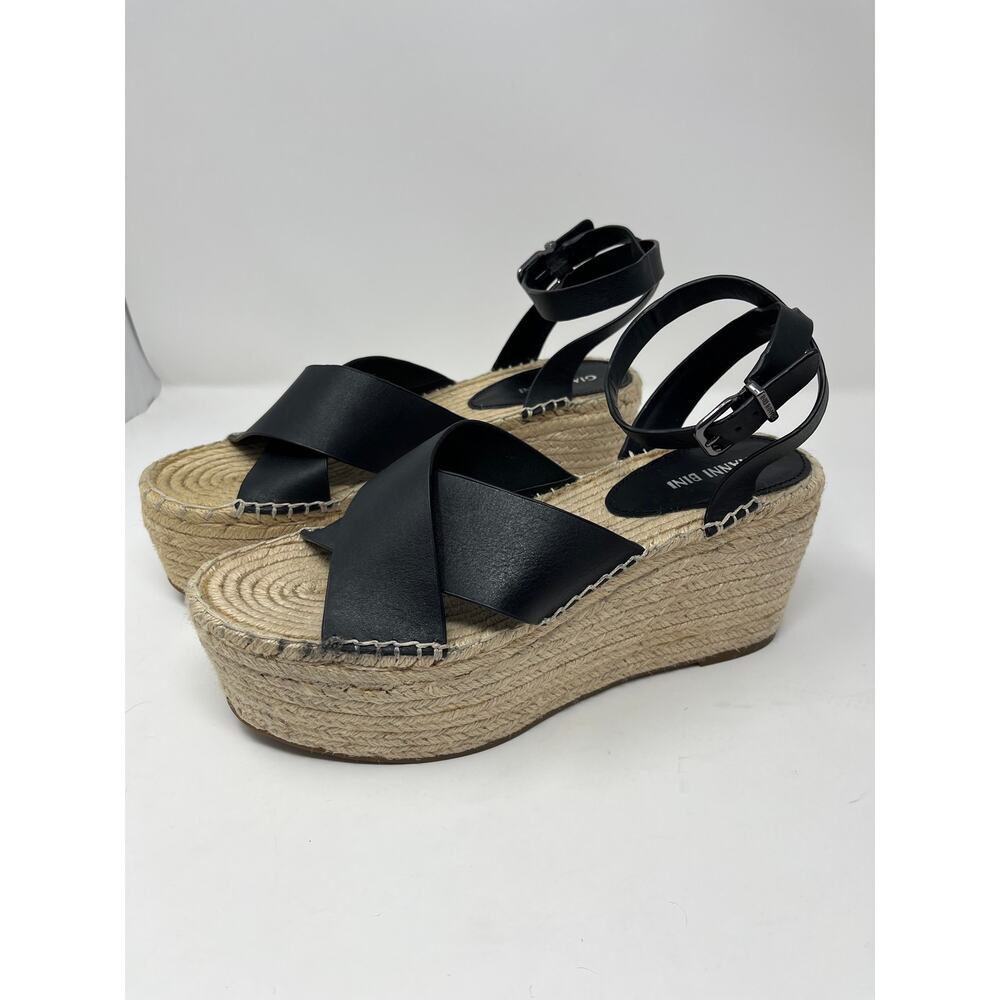 gianni bini platform espadrille sandals black leather 10 m ankle wrap shoes